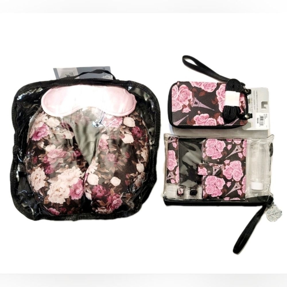 Jessica McClintock Travel Accessory Bundle Pillow Wallet Luggage Tags Phone Case